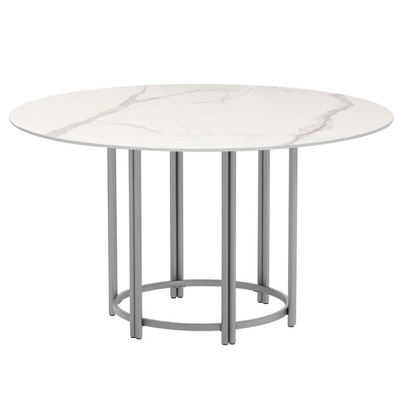 Somette Lacey Sintered Stone Dining Set with White Curved Back Chairs