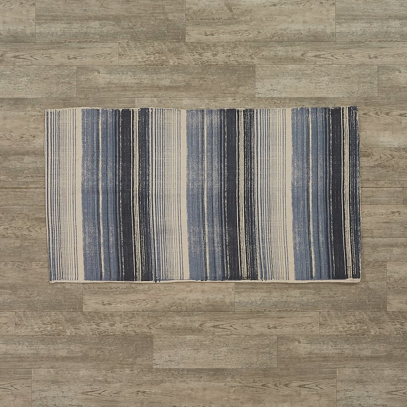 Split P Blue Paintbrush Stripe Rug 4' x 6' - 4' x 6'