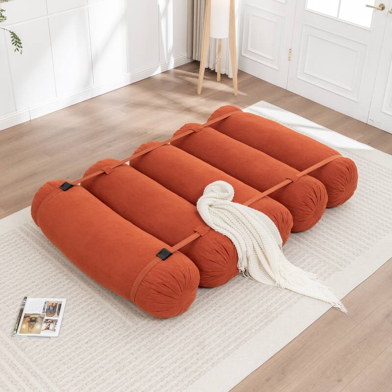 Versatile Lazy Sofa Corduroy Chaise Lounge Floor Couch Composed of 5 Cylindrical Pillows with Adjustable Straps
