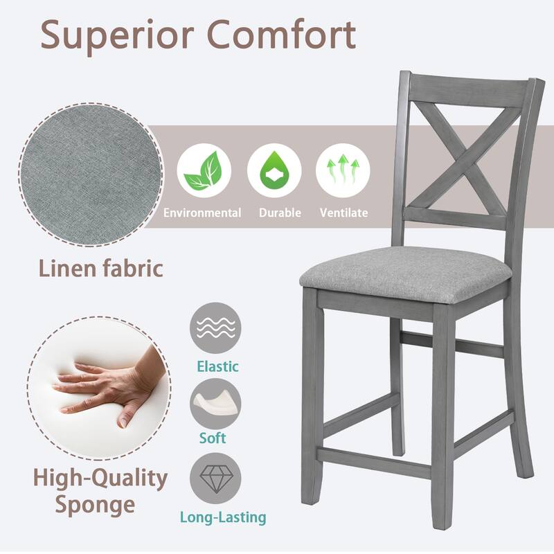 Dining Chairs Only, Wooden Counter Height Chairs Set of 4, Kitchen Chair with Padded Seat, Upholstered Counter Height Chair