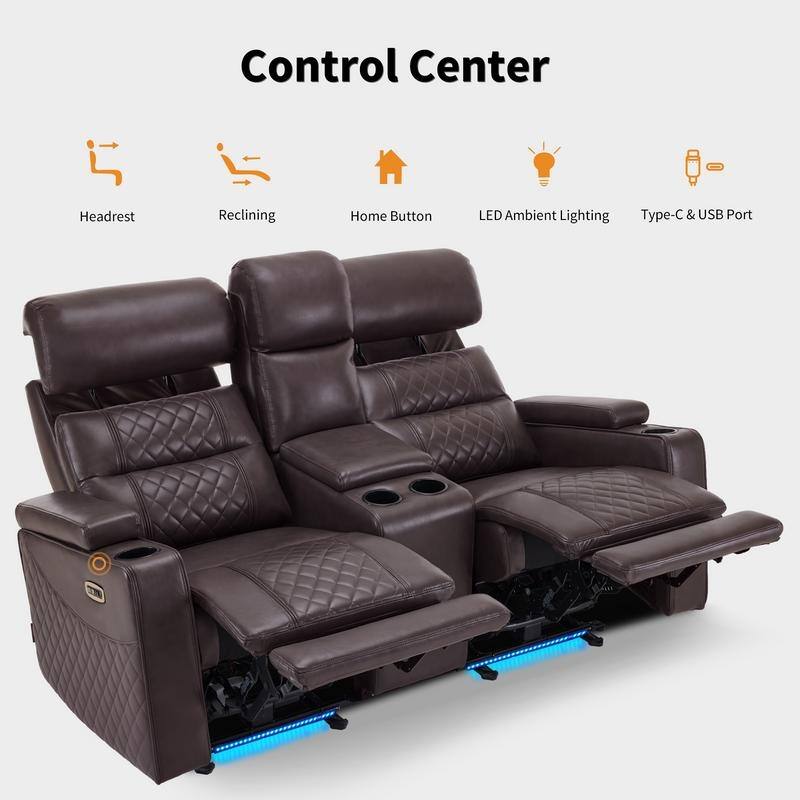 MCombo Power Reclining Loveseat Sofa with Adjustable Headrests and Console, Home Theater Seating with Armrest Storage HTS480