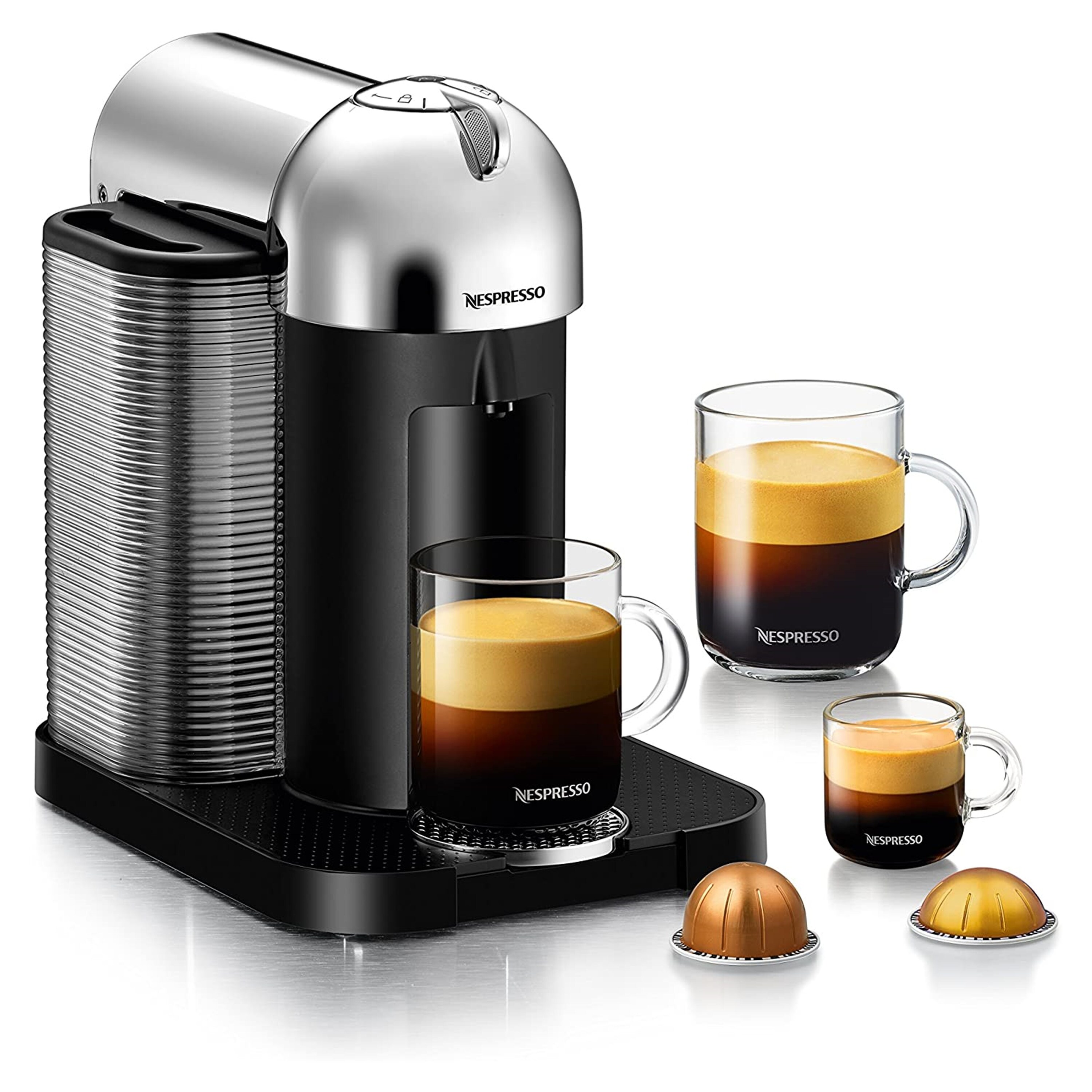 Nespresso Vertuo Coffee and Espresso Machine, Chrome - Bed