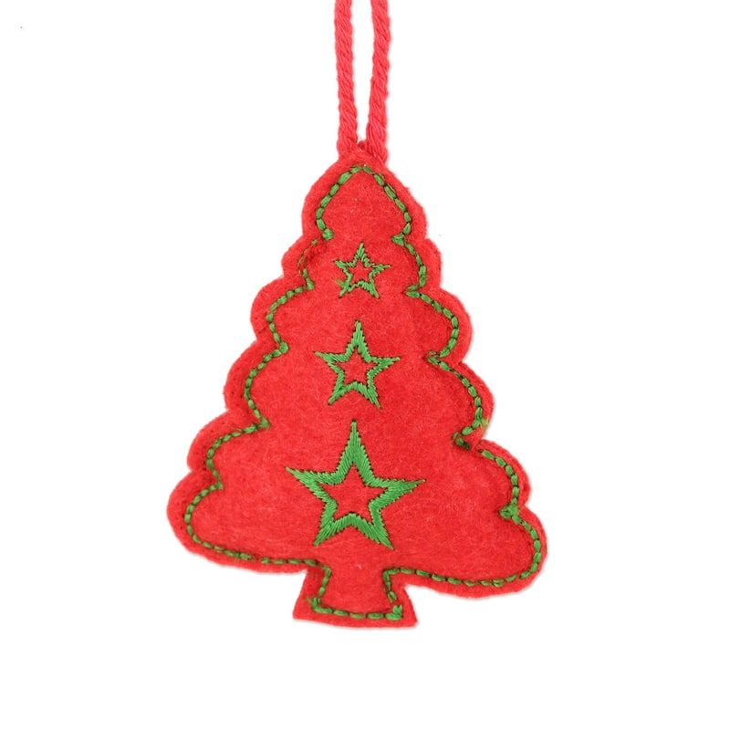 Novica Handmade Twinkling Trees Embroidered Wool Holiday Ornaments (Set ...
