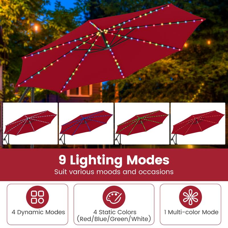10 FT Offset Hanging Umbrella Outdoor Patio Cantilever Umbrella