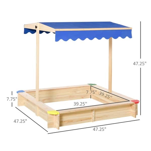 Outsunny Kids Sandbox with Cover, Outdoor Sandbox with Canopy - 47.25" x 47.25" x 47.25"
