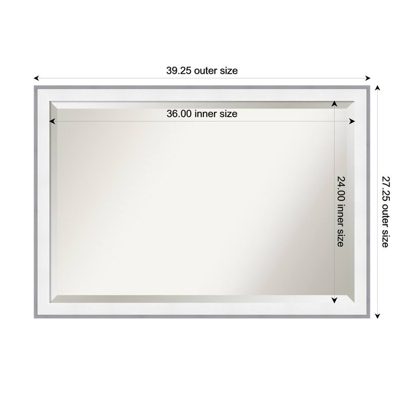 Maya Beveled Framed Bathroom Vanity Wall Mirror - 39 x 27 in - Maya White Silver