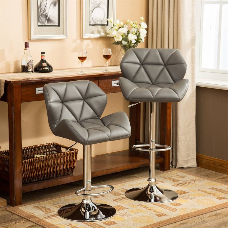 Contemporary Tufted Adjustable Height Hidraulic Bar Stools (Set of 2)