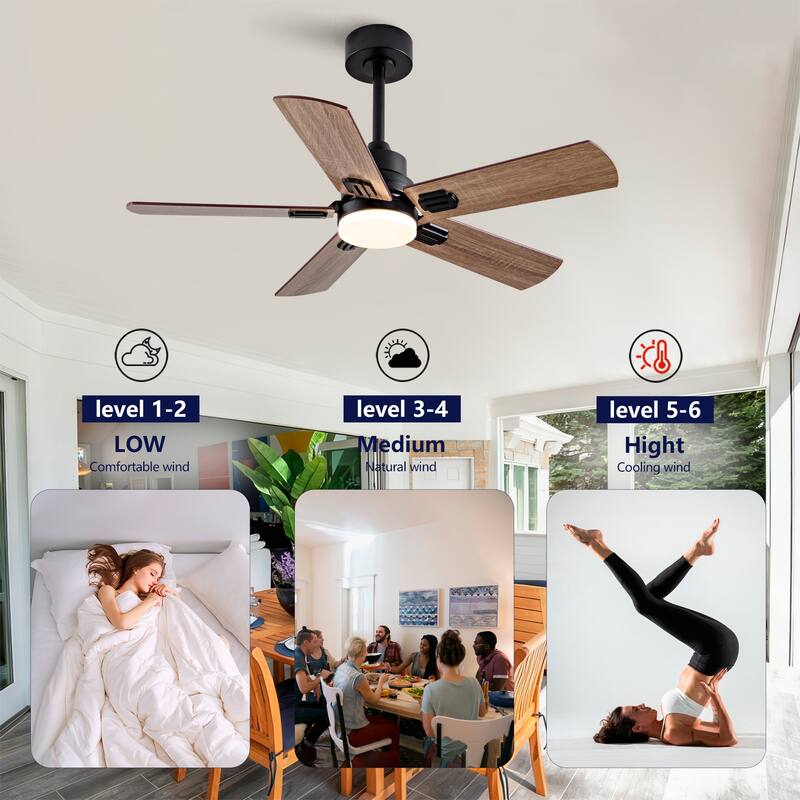 42" Ceiling Fan with Light, Remote Control, Dimmable LED, 6-Speed Quiet DC Motor