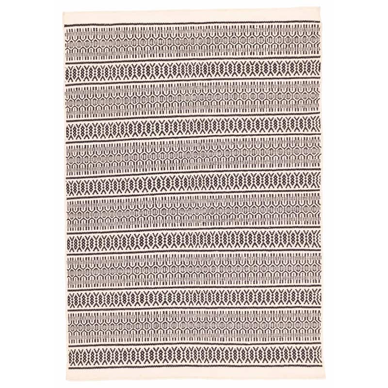 ECARPETGALLERY Flat-Weave Marrakech Cream Wool Kilim - 5'1 x 7'4
