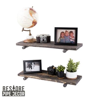 Restore Wood 24 in. Wall Shelf Straight Steel Pipe Brackets, Set of 2