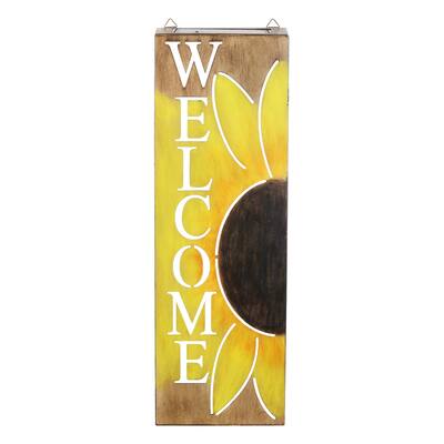Exhart Hand Painted Solar Metal Sunflower Hanging Wall Art, 8 by 24.5 Inches