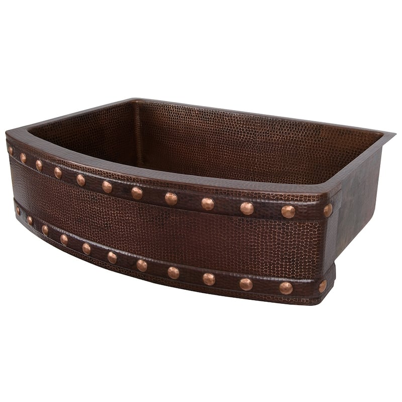 30-in Hammered Copper Rounded Apron Front Single Basin Kitchen Sink with Barrel Strap Design (KASRDB30249BS)