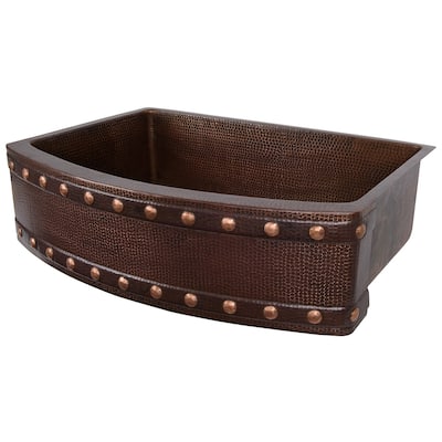 30-in Hammered Copper Rounded Apron Front Single Basin Kitchen Sink with Barrel Strap Design (KASRDB30249BS)