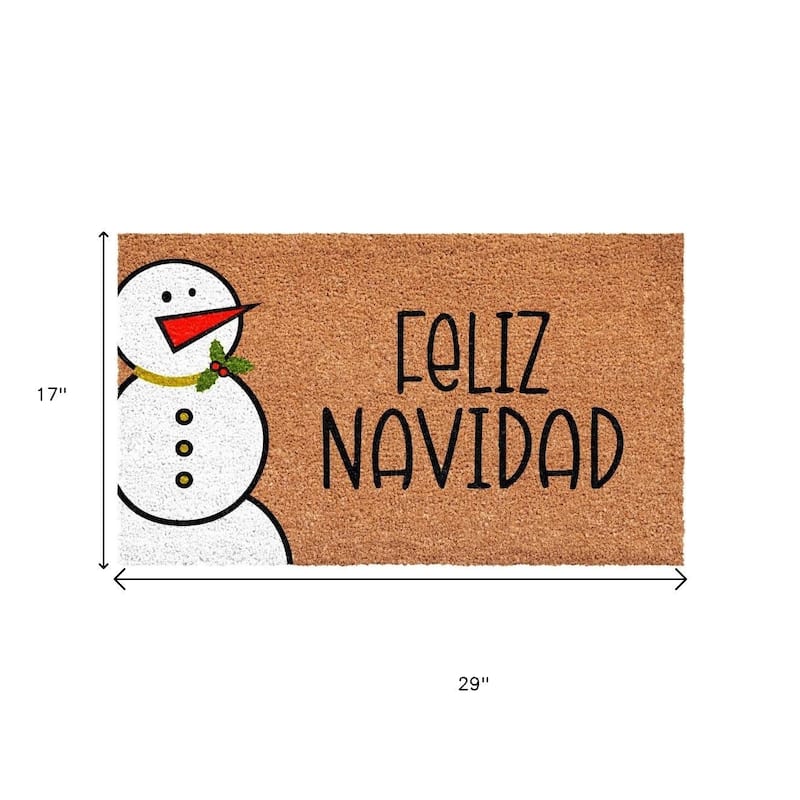 HomeRoots 17" X 29" Brown White And Black Christmas Outdoor Coir Door Mat - 17.00' X '29.00