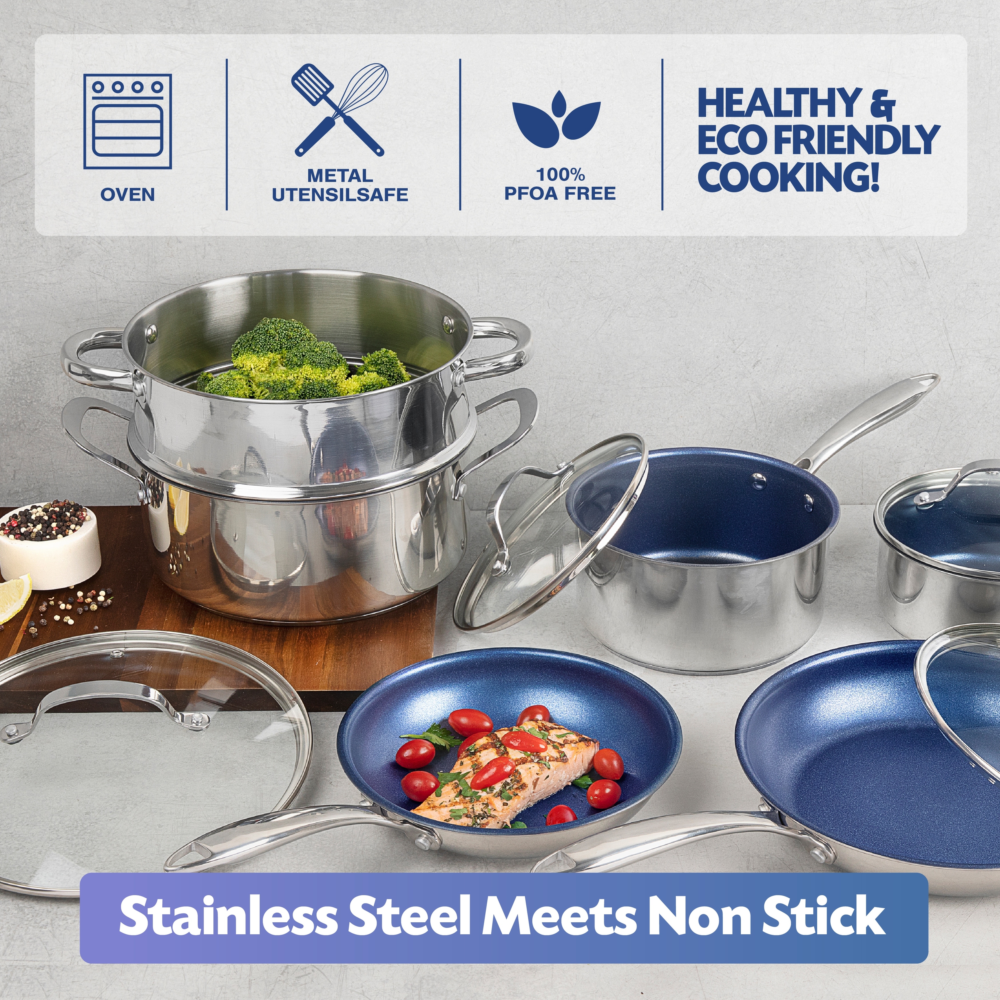 Granitestone Blue Stainless Steel 10 Piece Cookware Set