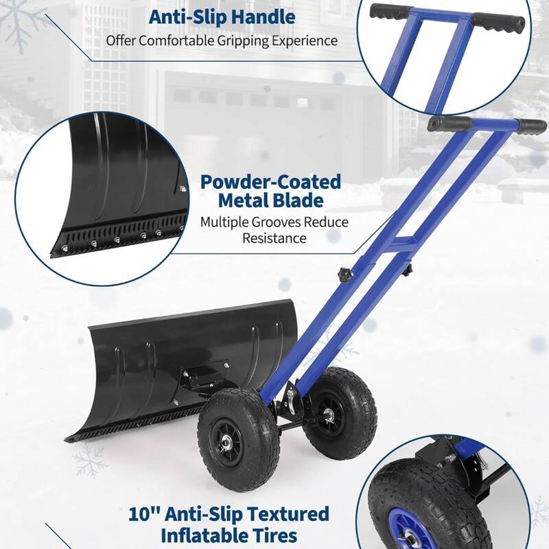 29.13x14 in Heavy Duty Rolling Snow Pusher Shovel for Driveway, Doorway, Sidewalk