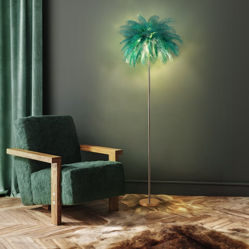 63 Inch Feather Tripod Floor Lamp With Bulbs - Green