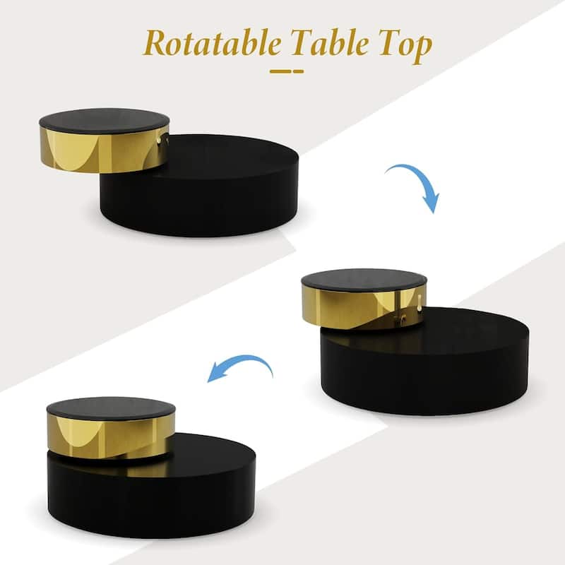 Luxury Round Coffee Table with 2 Tier Rotatable Top Circle Coffee Table with 360° Swivel Top for Living Room Apartment