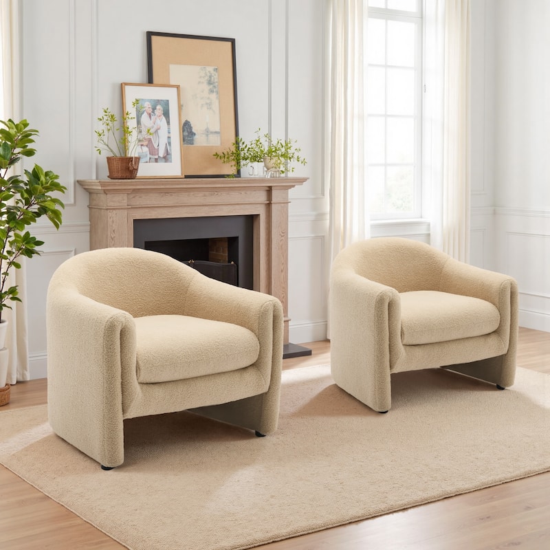 2 Set Modern Upholstered Barrel Accent Chair