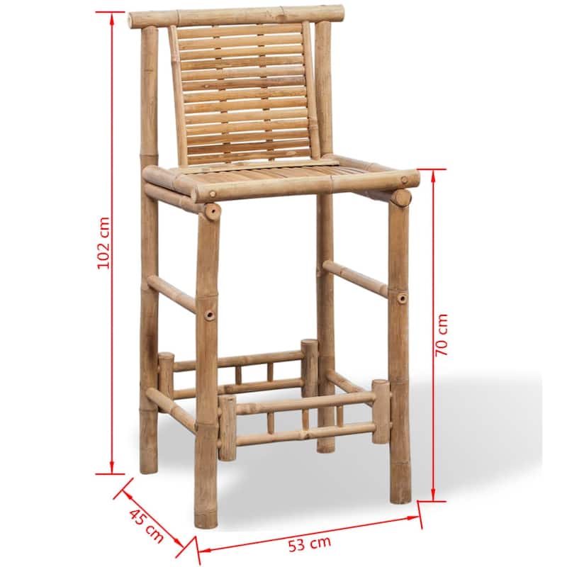 vidaXL Bamboo Bar Stools with Backs Set of 2, Brown - 20.9" x 17.7" x 40.2"