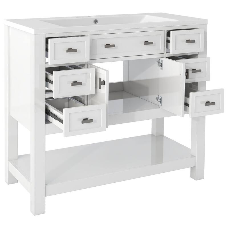36'' Modern Bathroom Bathroom Vanity with Sink and 6 Drawers，2 Soft Closing Doors