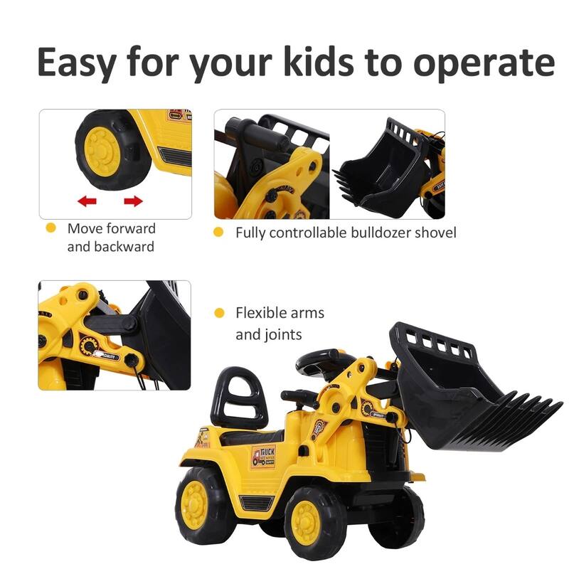 3-in-1 Ride-On Bulldozer Toy for Toddlers with Functional Shovel and Wheels Under-Seat Storage - 31.5" L x 10.5" W x 15.25" H
