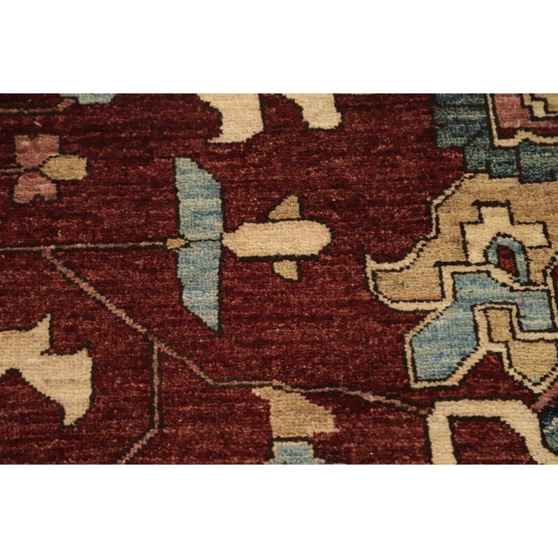 Hand Knotted Oriental 100% Wool Carpet Traditional Geometric Oranges & Rust Heriz (serapi) Area Rug - 11' 9'' X 8' 11''