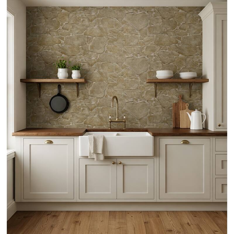 Harry & Grace Faux Fieldstone Peel and Stick Natural Wall Backdrop Panel