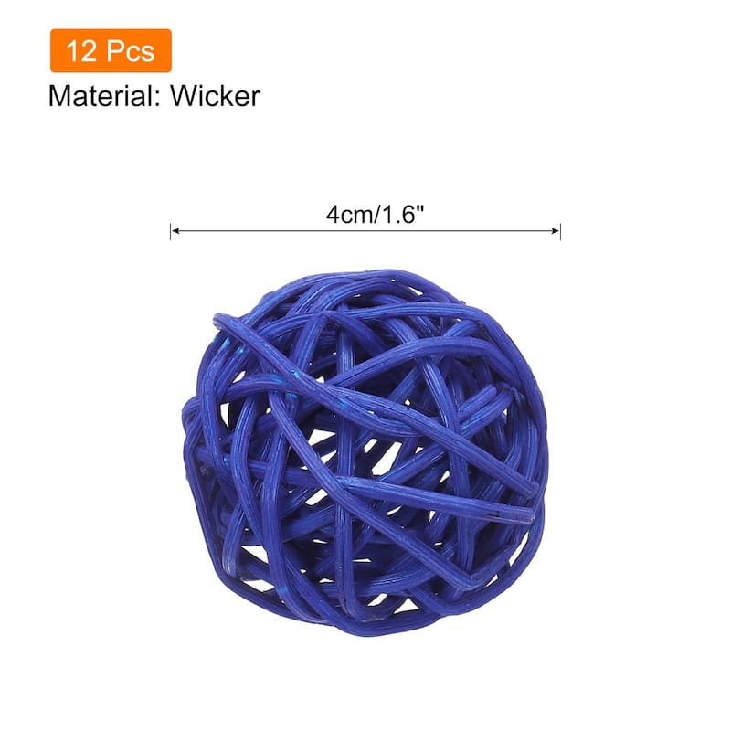 12 Pcs Wicker Rattan Balls 1.6 Inch Rattan Decorative Balls - Deep Blue