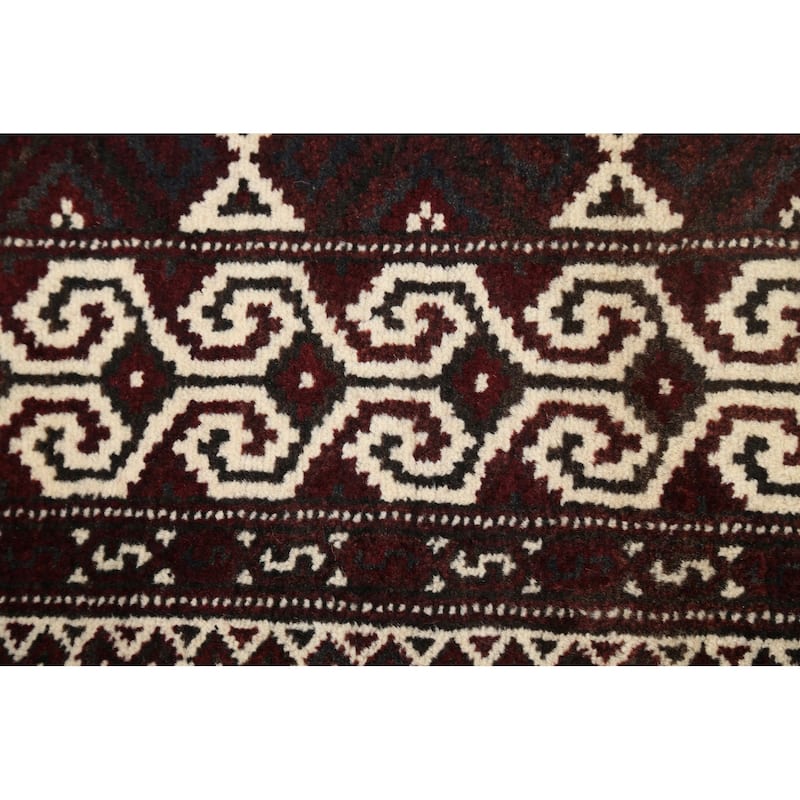 Geometric Persian Balouch Wool Area Rug Handmade Traditional Carpet - 2'9" x 3'8"
