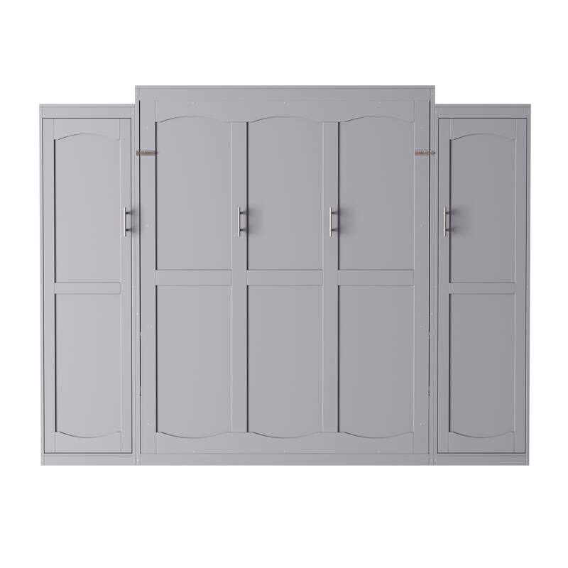 Multifunctional Foldable Platform Bedframe Full Size Murphy Bed with Two Wardrobe for Guest-Room