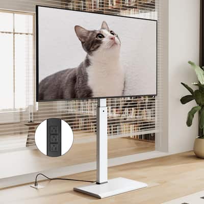 FITUEYES Metal Base Floor TV Stand for 27''-65'' inch TVs with Power Strip and Swivel