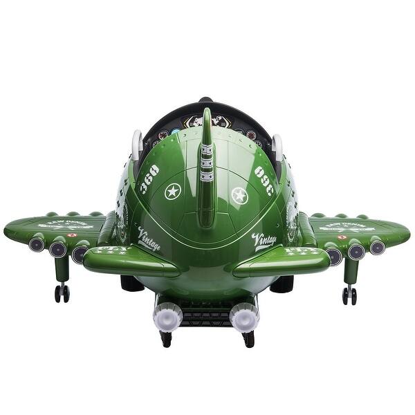 slide 2 of 9, Thrilling 12V Ride-On Plane with Aviation Sound Effects Kids - Army Green