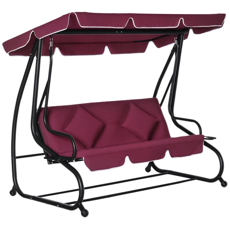 GDFStudio - 3-Seat Outdoor Swing Bench with Adjustable Canopy and Removable Cushions