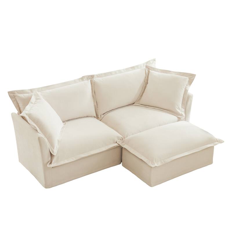83.4" Chenille L-Shaped Sectional with Convertible Ottoman and 2-Seater Sofa & Pillows