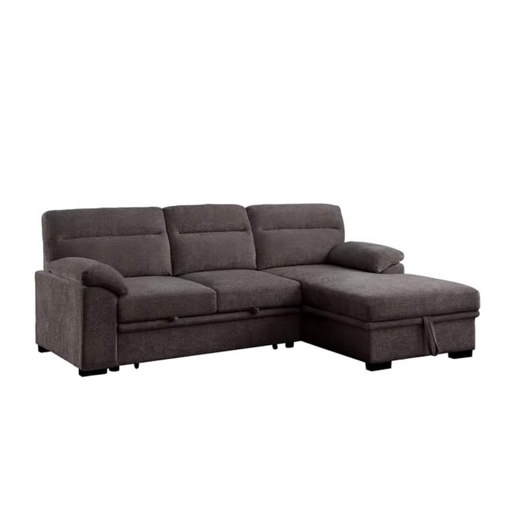 Geni Sleeper Sectional Sofa with Right Chaise, Brown, USB C Port