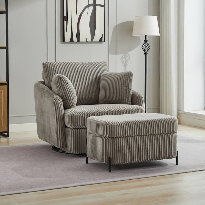 40.6" W Upholstered Swivel Accent Sofa Chair With Pillows - Set/Gray