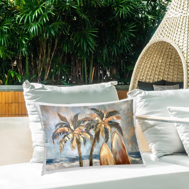 Stupell Warm Tropical Surfboards Printed Outdoor Throw Pillow Design by Ramona Murdock