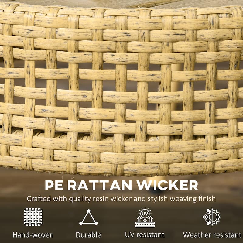 Outsunny 2 Pieces Wicker Patio Table Set, PE Rattan End Table Set, Outdoor Round Coffee Table Sets, Multi-functional, Slatted