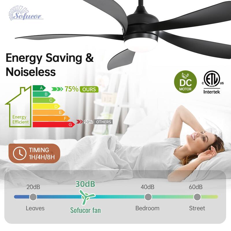 52"/66" Inch Ceiling Fan with Light,APP and Remote Control, Low Profile,Smart Optional