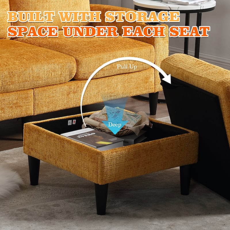 HOMEFUN Chenille Upholstered L-Shaped Living Room Sofa with Storage Ottoman