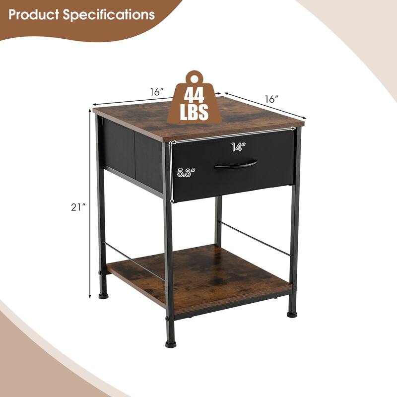 Costway 2 PCS 2-tier Nightstand Bedside End Sofa Table with Drawer - 16'' x 16'' x 21'' (L x W x H)