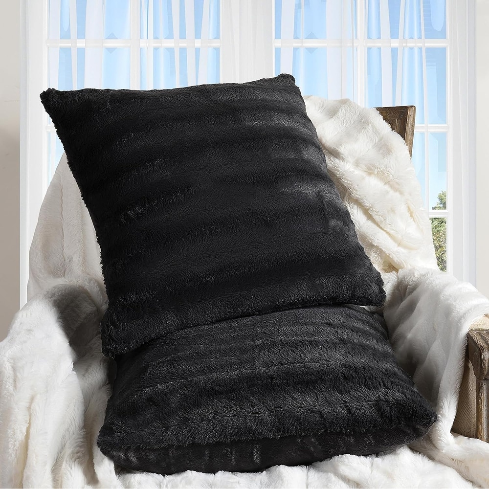 Black faux fur pillow shop