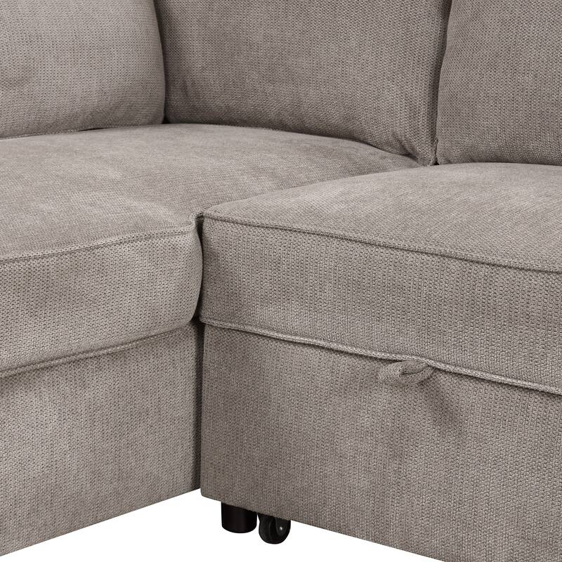 90" Polyester Sleeper Sectional L-Shaped Convertible Sofa Bed with Storage Chaise and USB Ports