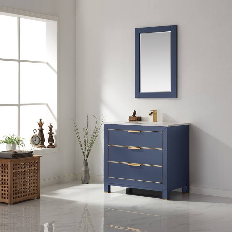 Altair Jackson Double Bathroom Vanity Set, Royal Blue, Aosta White Countertop with Mirror - 36