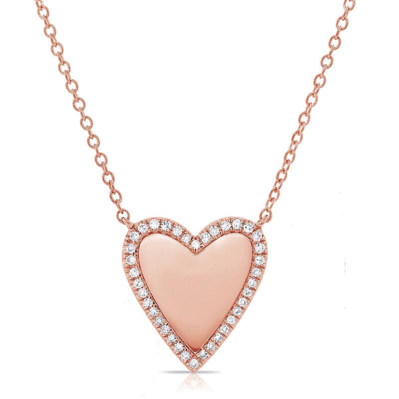Joelle Collection Diamond Heart Pendant Necklace 14K Gold 1/7 CT TDW Heart Necklace - Adjustable Length - Rose