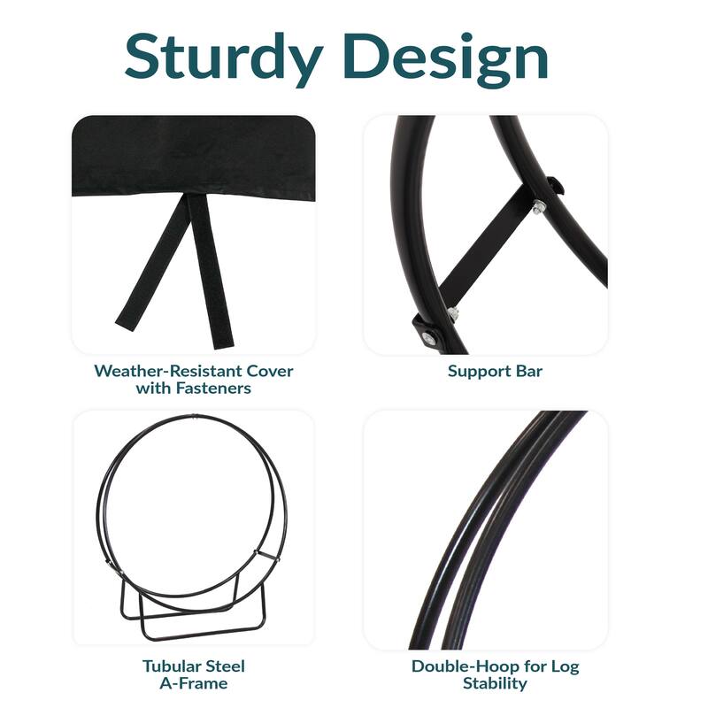 Sunnydaze Firewood Log Hoop Black Steel Easy Access Storage - Multiple Sizes