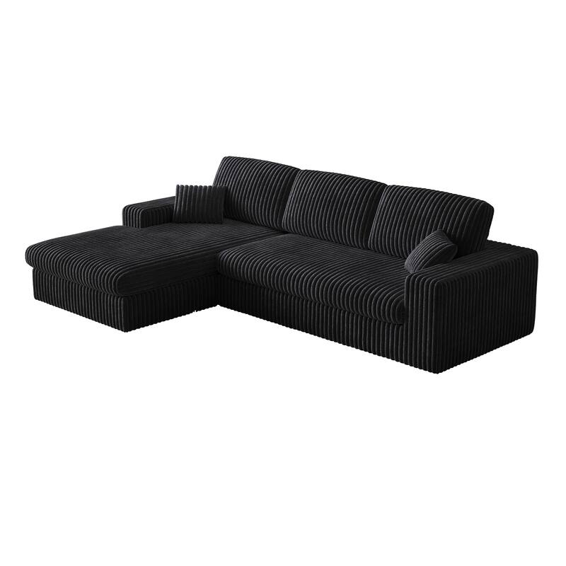 L-Shaped Sectional Sofa with Chaise Lounge, Corduroy Modular Foam Sofa, Upholstered Sofa with 2 Cushion & 2 Throw Pillows