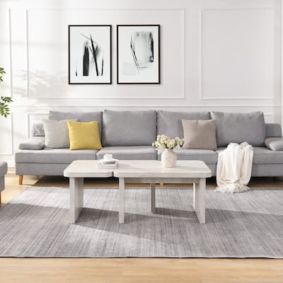 GDFStudio - Carter L-Shaped Farmhouse Coffee Table with Detachable Design
