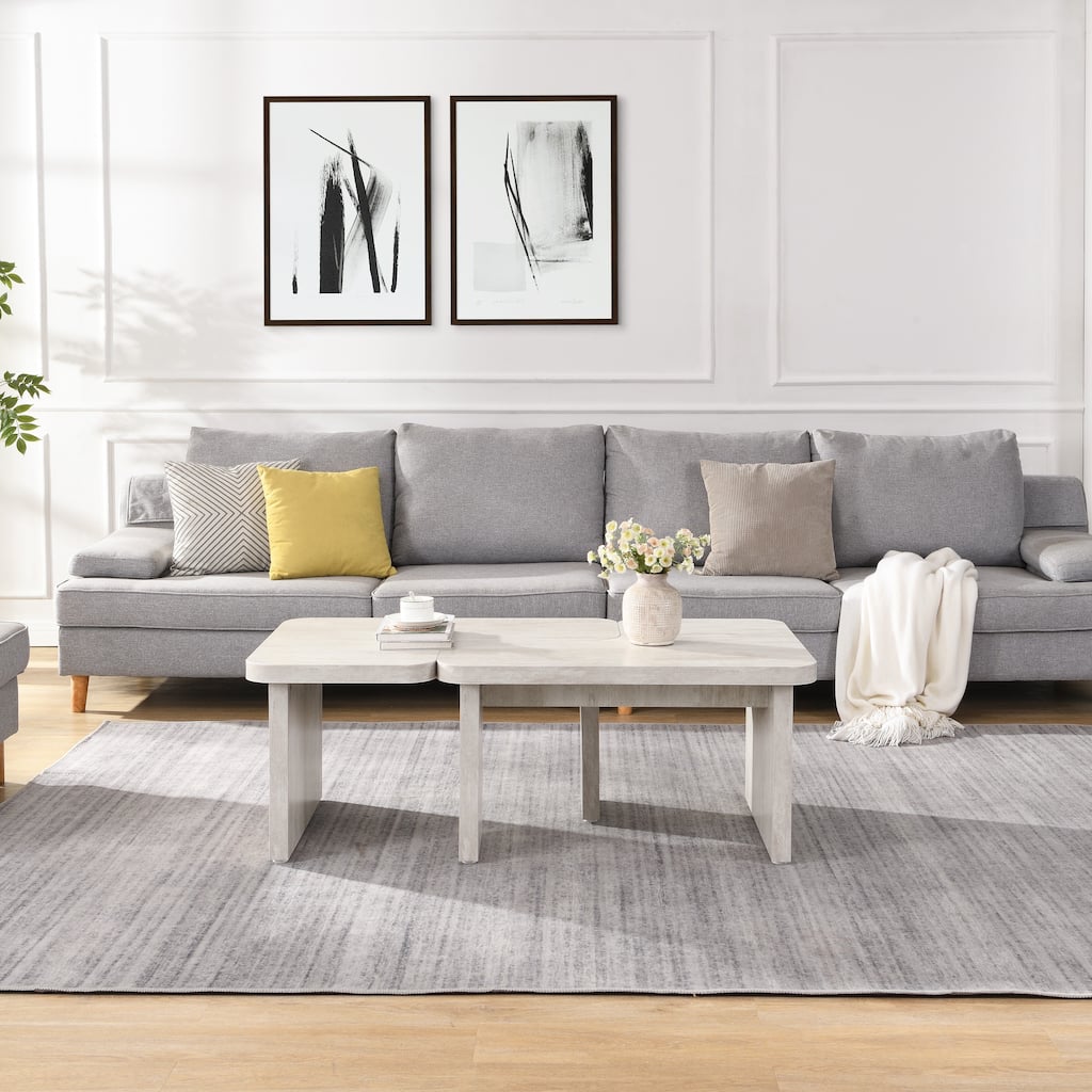 GDFStudio - Carter L-Shaped Farmhouse Coffee Table with Detachable Design
